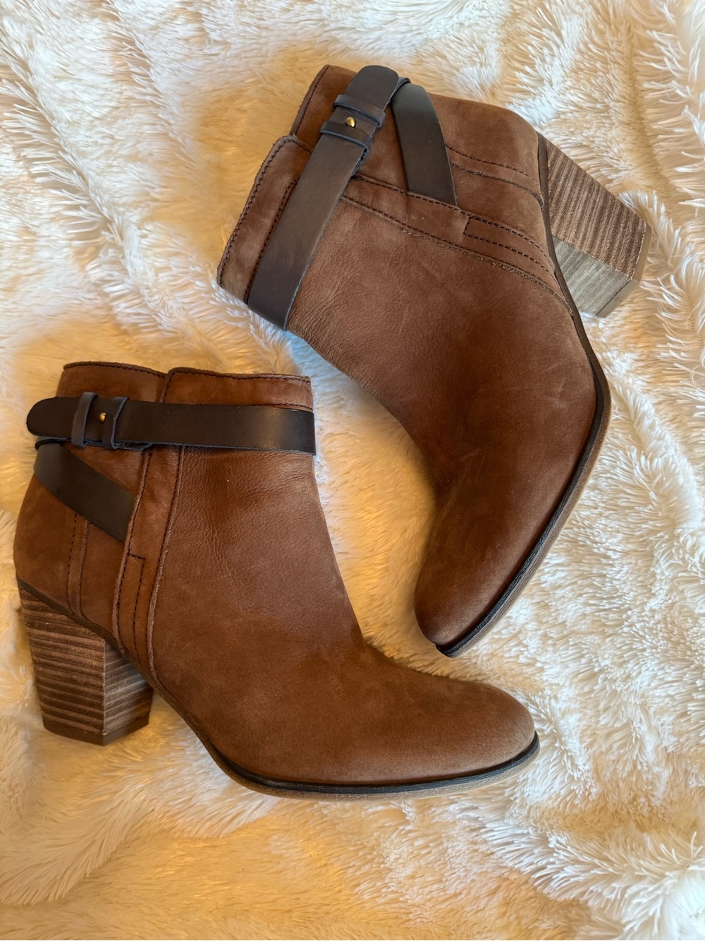 Franco Sarto Brown Suede Ankle Booties with Dark Strap